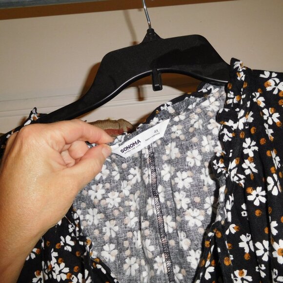 NWT 4X SONOMA OVERHEAD BLACK FLORAL PRINT RAYON LINEN BLEND DRESS SLEEVELESS - Picture 6 of 8